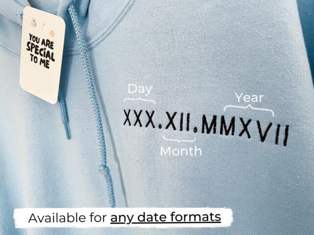 Custom Roman Numeral Embroidered Hoodie