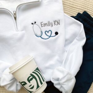 Personalized Nurse Sweatshirt, RN Quarter Zipper with Stethoscope - Image 1