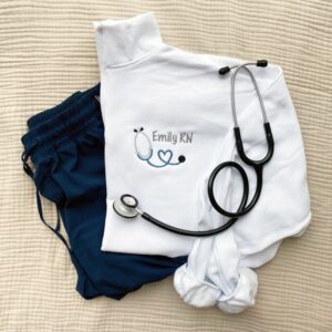 Personalized Nurse Sweatshirt, RN Quarter Zipper with Stethoscope - Image 2